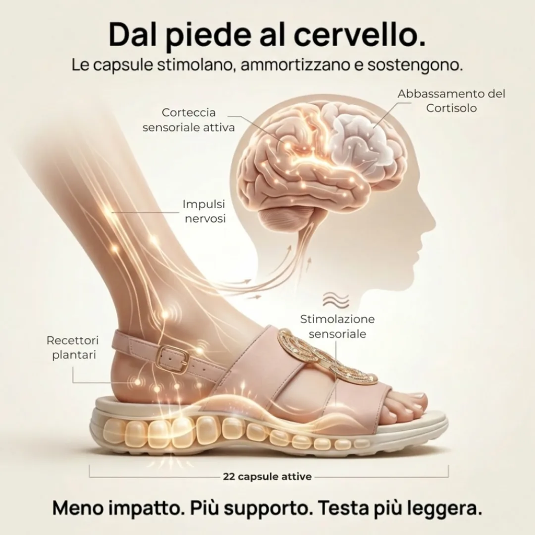 Dal piede al cervello — capsule stimolano recettori, impulsi nervosi, corteccia sensoriale